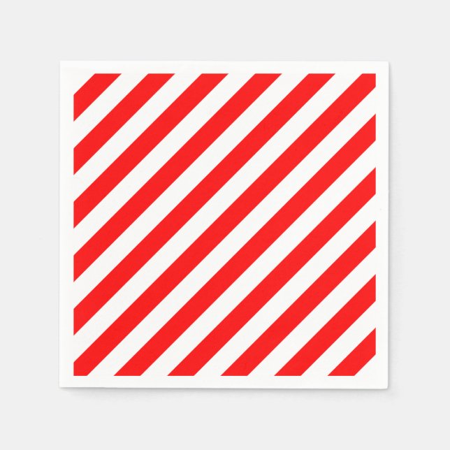 Red and White Large Size Diagonal Stripes Paper Napkin (Front)