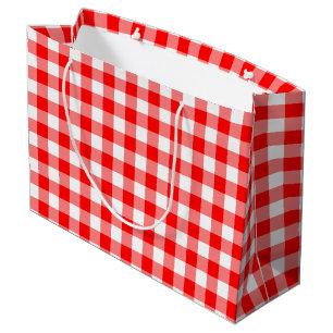 Red and White Large Size Gingham Checks Large Gift Bag