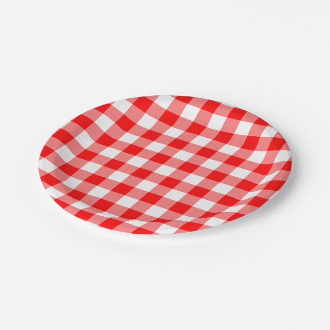 Red and White Large Size Gingham Checks Paper Plate (Angled)