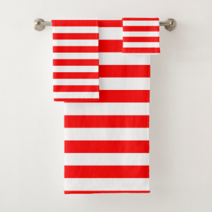 Red and White Large Size Horizontal Stripes Bath Towel Set