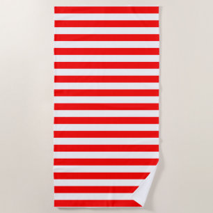 Red and White Large Size Horizontal Stripes Beach Towel