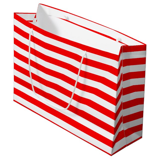 Red and White Large Size Horizontal Stripes Gift Bag (Front Angled)