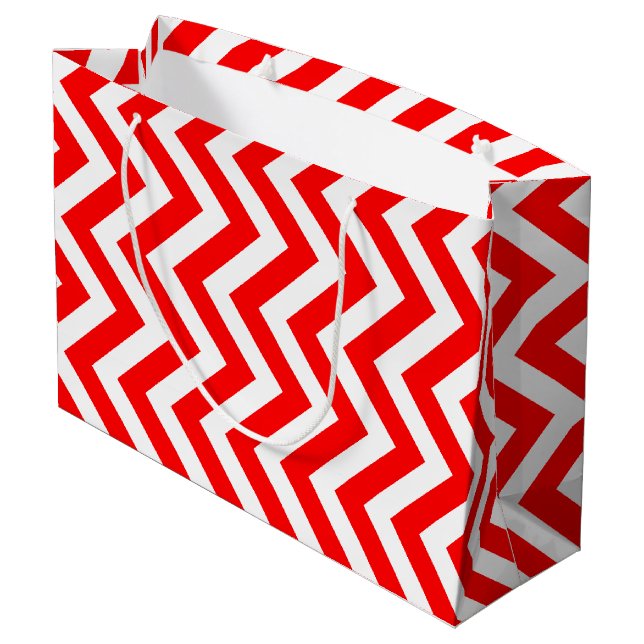Red and White Large Size Vertical Chevron Gift Bag (Back Angled)