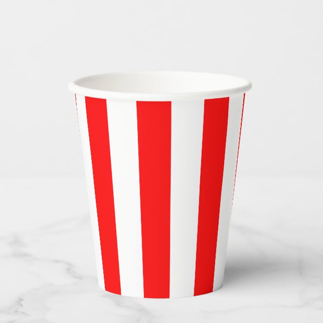 Red and White Large Size Vertical Stripes Paper Cups (Front)