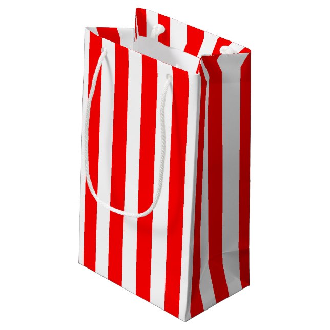 Red and White Large Size Vertical Stripes Small Gift Bag (Back Angled)
