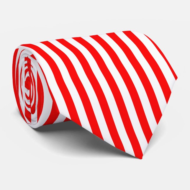 Red and White Large Size Vertical Stripes Tie (Rolled)