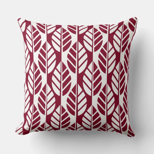 Red and White Leaves Pattern Cushion (Front)