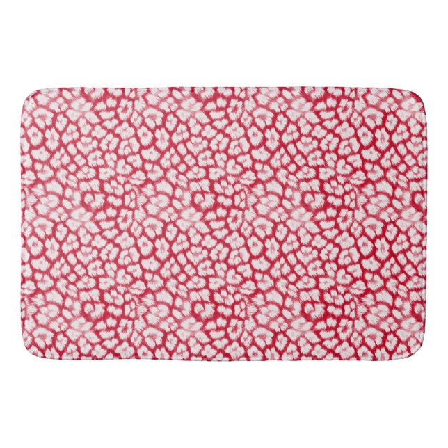 Red and white leopard print  bath mat (Front)