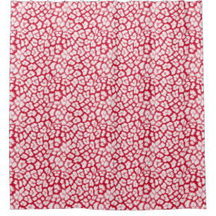 Red and white leopard print shower curtain