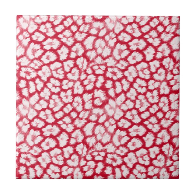 Red and white leopard print  tile (Front)