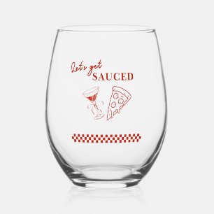 Red and White Let's Get Sauced Bachelorette Stemless Wine Glass