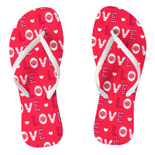 Red And White Letters Flip Flops