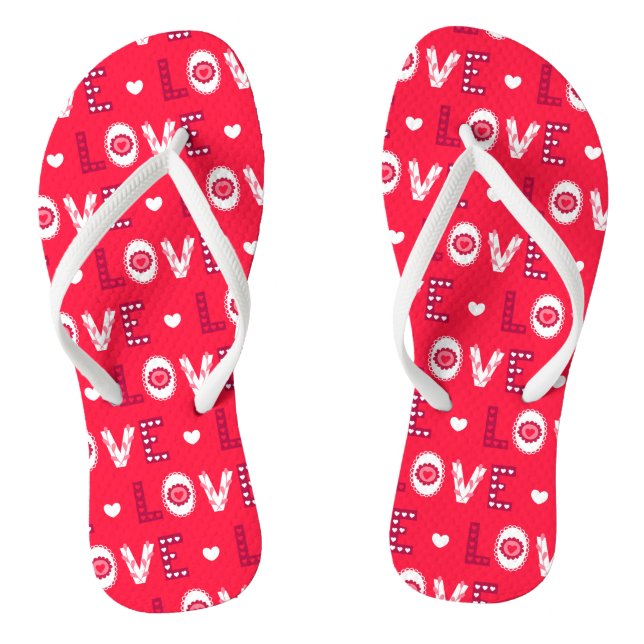 Red And White Letters  Flip Flops (Footbed)