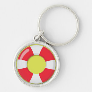 Red and White  Lifeguard Rubber Ring Floatie Key Ring
