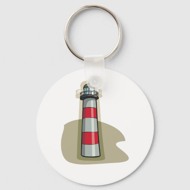 Red and White Lighthouse Nautical Coastal Key Ring (Front)