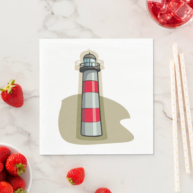 Red and White Lighthouse Nautical Coastal Napkin (Creator Uploaded)