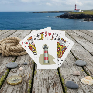 Red and White Lighthouse Nautical Coastal Playing Cards