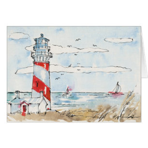 Red and White Lighthouse Scene