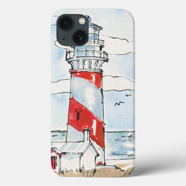 Red and White Lighthouse Scene Case-Mate iPhone Case (Back)