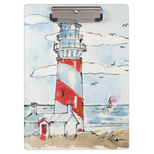 Red and White Lighthouse Scene Clipboard
