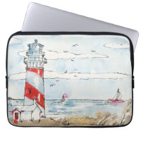 Red and White Lighthouse Scene