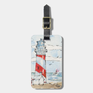Red and White Lighthouse Scene Luggage Tag