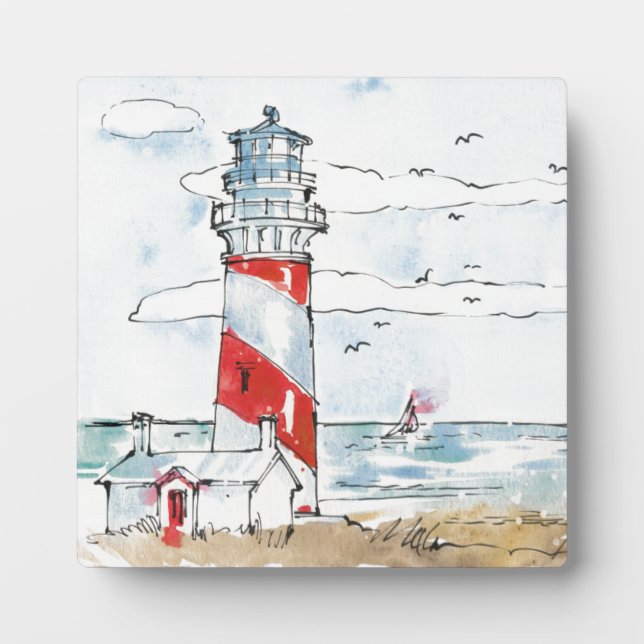 Red and White Lighthouse Scene Plaque (Front)