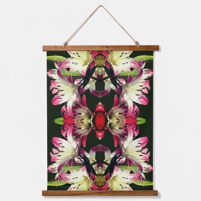 Red And White Lily Flowers Abstract Hanging Tapestry (Front)