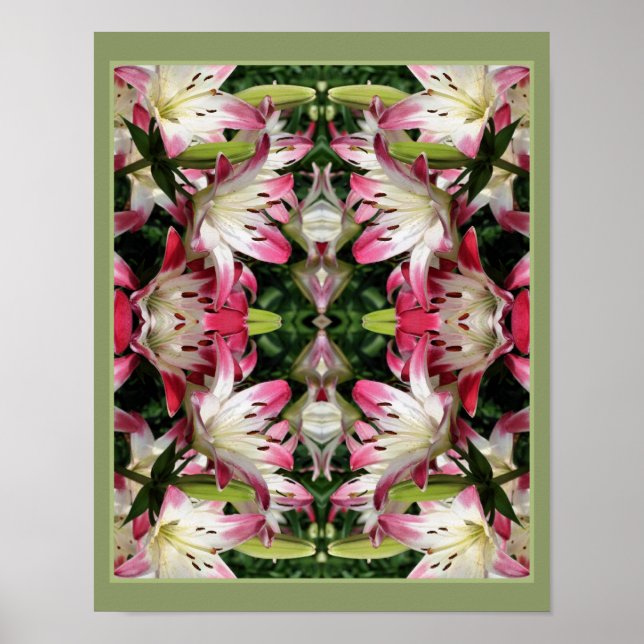 Red And White Lily Flowers Abstract  Poster (Front)