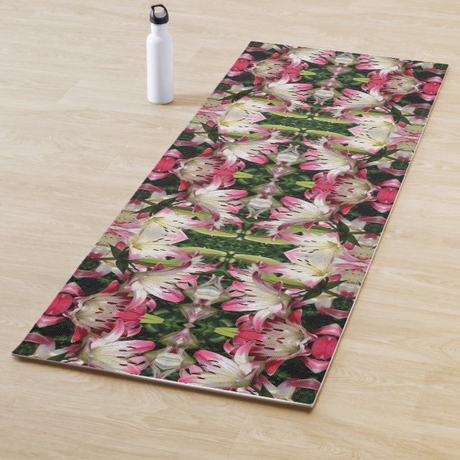 Red And White Lily Flowers Abstract  Yoga Mat (In Situ)