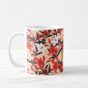 Red and white Lily flowers botanical seamless patt Coffee Mug