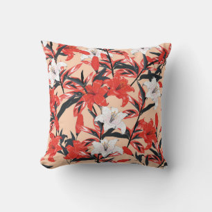 Red and white Lily flowers botanical seamless patt Cushion