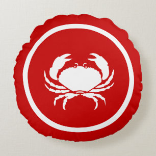Red  and white Lobster CRAB and lobster Round Cushion