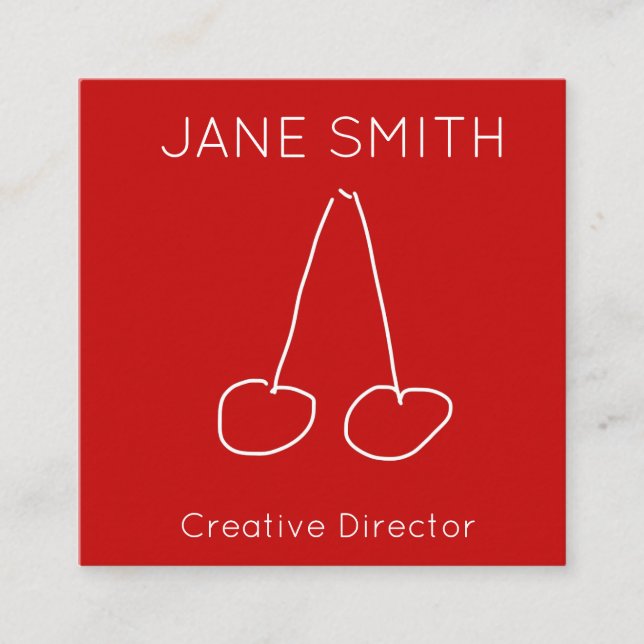 Red and white logo cherry modern creative industry square business card (Front)