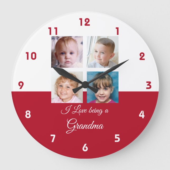 Red and white love being a grandma photos large clock (Front)
