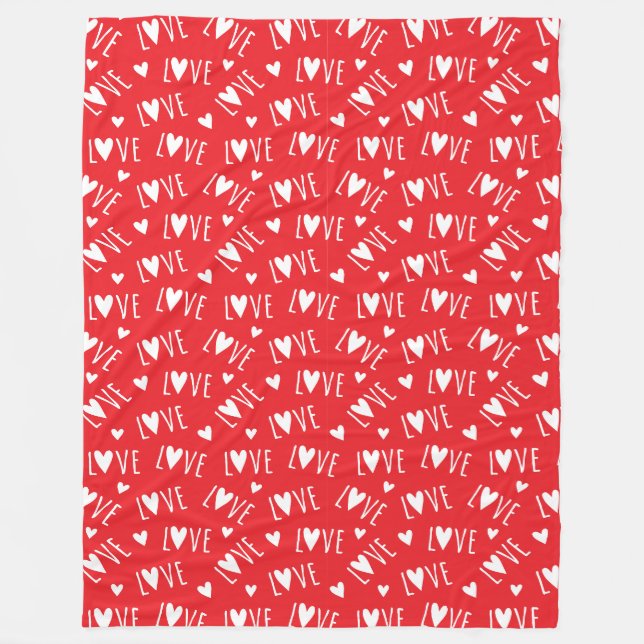 Red and White LOVE Script Fleece Blanket (Front)