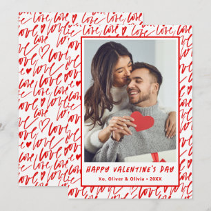 Red and White Love Valentines Day Photo Holiday Card
