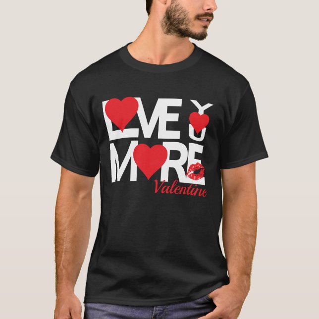 Red and White Love You More Black T-Shirt (Front)