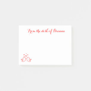 Red and White Lovebirds And Hearts Personalised Post-it Notes