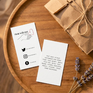 Red and white made with love heart, social links enclosure card