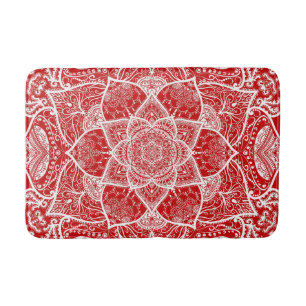 Red and White Mandala - Loergann in Cherry Bath Mat