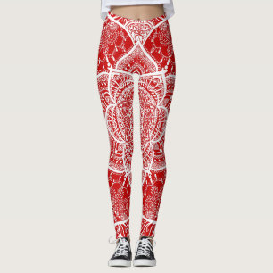 Red and White Mandala - Loergann in Cherry Leggings