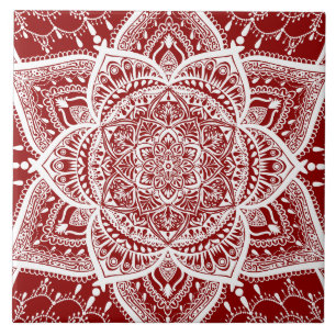 Red and White Mandala - Loergann in Raspberry Tile