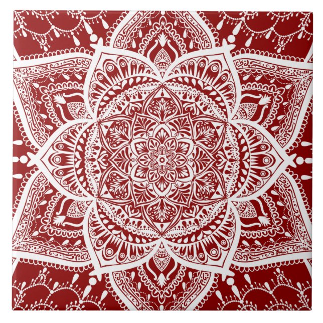 Red and White Mandala - Loergann in Raspberry Tile (Front)