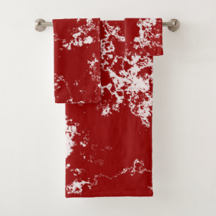 Red and White Marble abstract Bath Towel Set