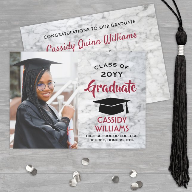 Red and White Marble Class Year Graduation Photo Invitation (Creator Uploaded)