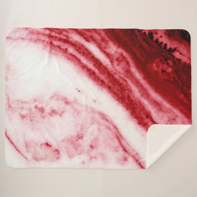 Red and White Marble  Sherpa Blanket (Front (Horizontal))