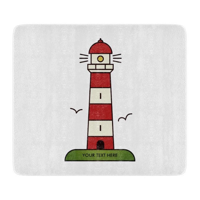 Red and white maritime watch tower lighthouse cutting board (Front)