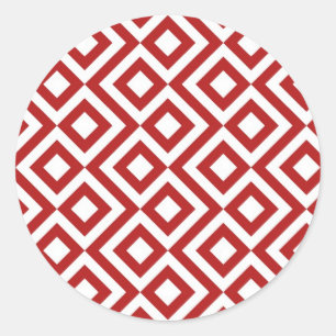 Red and White Meander Classic Round Sticker