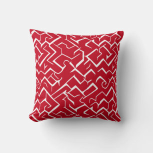 Red and White Meander Pattern Modern Maze Cushion